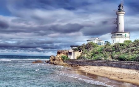 Lighthouse - cloud, sea, lighthouse, beach