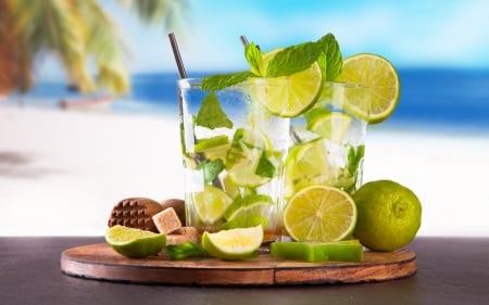 Beach Cocktail - drink, ice, lime, beach