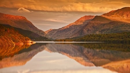 Reflection - nature, lake, autumn, trees, mountain