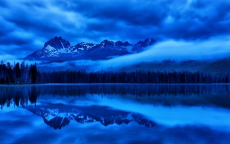 Night View - night, sky, lake, clouds