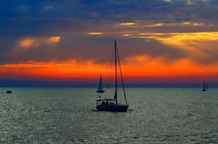 Sunset - romantic, boat, sea, beauty, orange, sailing, sunset, emotions, sun, sky