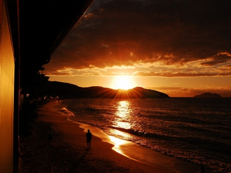 Amazing  Sunset - nature, ocean, people, reflection, clouds, mountains, sunset, sea