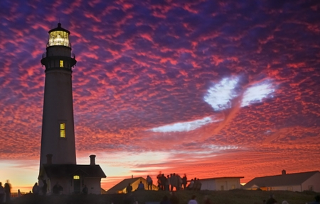 Pigeon Point/Sky Whale - nature, sky, lighthouse, people, pigeon, clouds, house, point