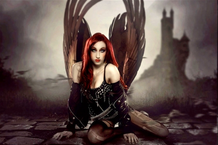 Gothic Angel - women, magic, angel, gothic, 3D, dark, fantasy, CGI, redhead