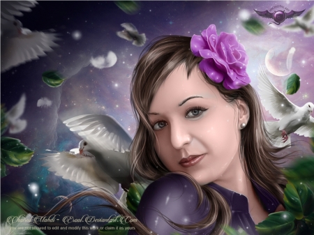 White Dove - birds, art, lady, dove