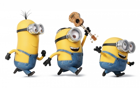 Minions (2015) - funny, 2015, cute, guitar, yellow, minions, hd, blue, white, playing, movie