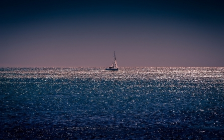 Sailing - water, summer, blue, ship, boat, evening, sea, ocean, dark, sail