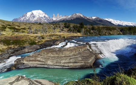 River - nature, cloud, River, grass, mountain, sky