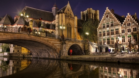 bridge over still river at night hdr