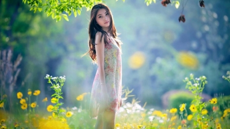 Pretty Lady - nature, flowers, girl, spring