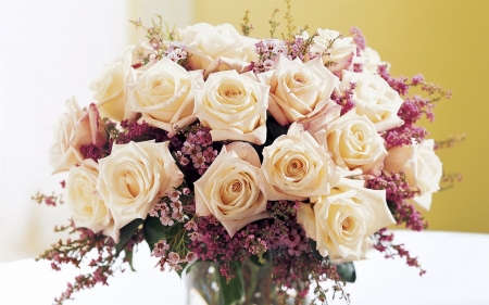 A warm bouquet of roses - light yellow, roses, flowers, vase