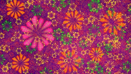 Abstract flowers - fractal, purple, abstract, pink, orange, texture, flower