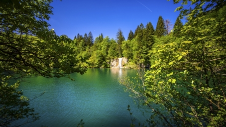 Waterfall - maountain, lake, forest, waterfall