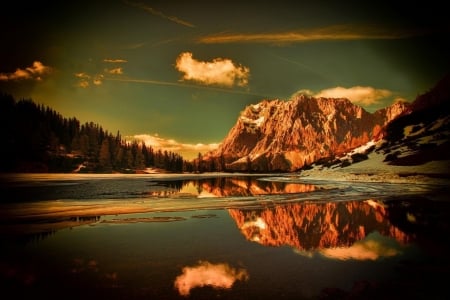 Mountain Reflection - snow, lake, reflection, mountain