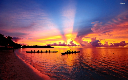 Sunset - sea, sailing, sunset, beach