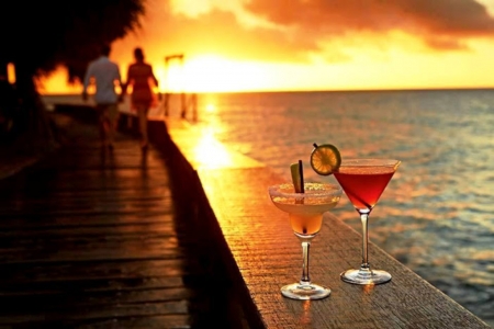 Heavenly Heron Island - nature, reflection, glasses, people, clouds, sunset, sea