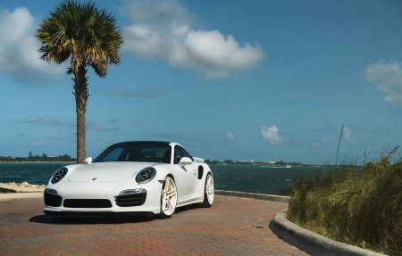 Porsche 911 Turbo - Custom Wheels, Sports Car, Porsche, White