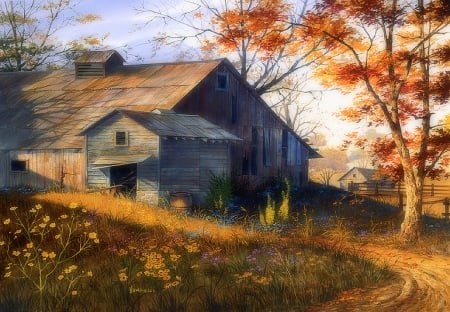 Warm Memories - attractions in dreams, autumn, love four seasons, fall, draw and paint, paintings, lovely still life, farms