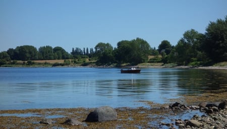 Silent cove - summer, cove, boat, nordic, bay