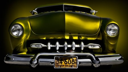 Mercury 1949 - front, retro, car, vintage, yellow, mercury, green