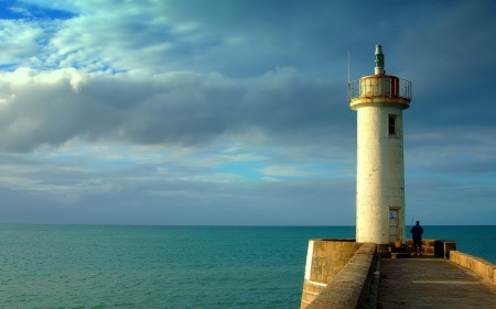 Lighthouse - skies, clouds, ocean, lighthouse