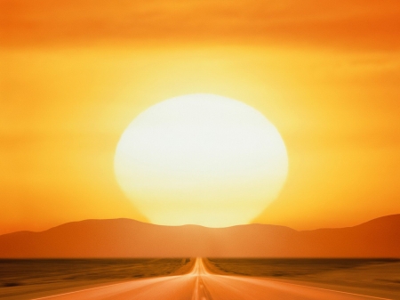 Sunny road - highway, road, sunset, sun