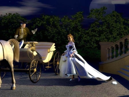 Cinderella - stairs, coach, woman, artwork, man, horse