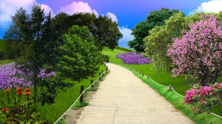 ~*~ Nature Pathway ~*~ - flowers, trees, nature, HD wallpaper, landscape, nature pathway