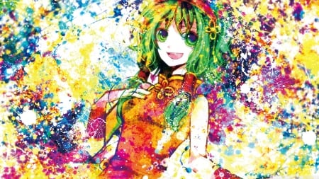 colourful anime girl - face, hand, girl, abstract