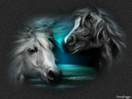 THE HORSES - horses, creation, abstract, two