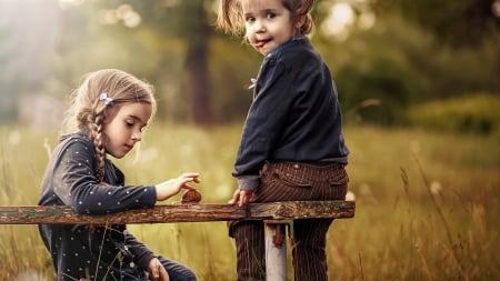 Cute Little Kids - bench, children, kids, summer