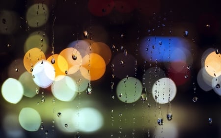 Rain - bokeh, rainy, lights, rain, drops