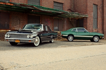 1972-Ford-Maverick-And-1961-Ford-Starliner - fords, classic, green, black