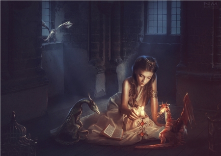 Fantasy - dragon, art, girl, fantasy