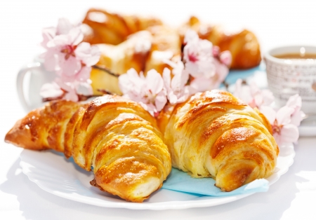 croissants - croissants, french, flowers, breakfast