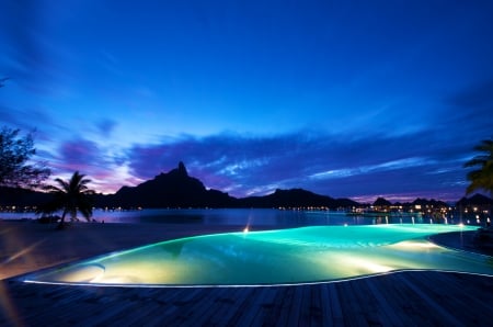 Bora-Bora - ocean, swimming, night, pool, bora-bora