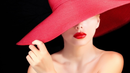 Pretty Lady - lips, girl, hat, model