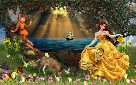 For my niece Deppie..â™¡ - princess, sailing ship, sanrays, fantasy, dear, world, tales, fairy, sea, land, little