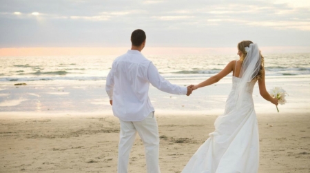 wedding at the beach - wedding, love, beach, happy