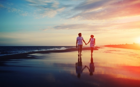 Beach Love - romance, beach, sunset, couple