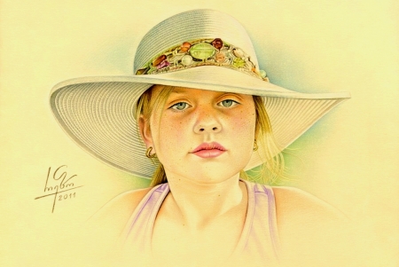 Beautiful painting - face, girl, pretty, hat