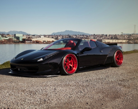 Ferrari 458 - red rims, sports car, black, ferrari