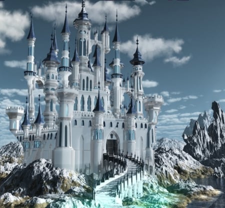 WHITE CASTLE - white, sky, blue, castle, clouds