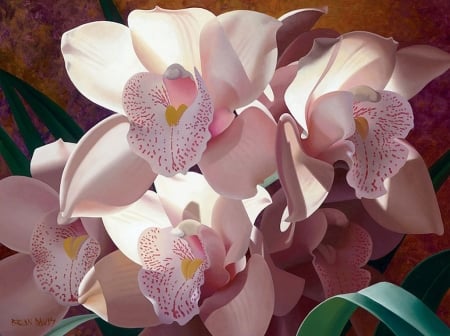 Orchid - flowers, silk, blossoms, exotic, art