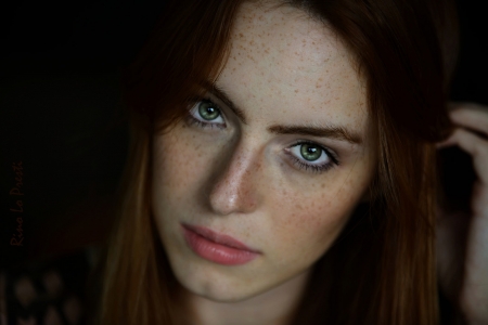 Red Head with freckles - head, Red, freckles, green, eyes