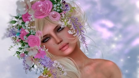 Floral Crown - blonde, girl, crown, art