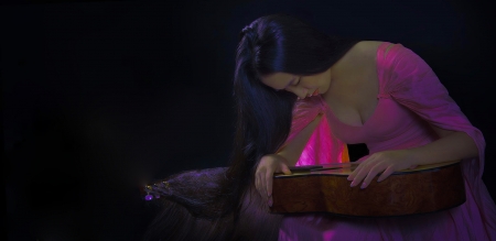 Musician - woman, female, girl, photography, long hair, asian, pretty, musician, beautiful, pink