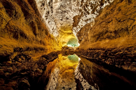 Cueva de Los Verdes, Gran Canaria - spain, canary islands, cave, reflection