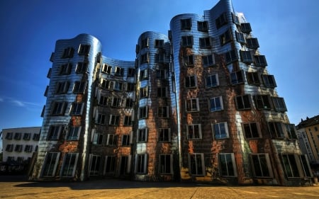 dancing building in dusseldorf germany hdr - shiny, steel, modern, hdr, apartments, building