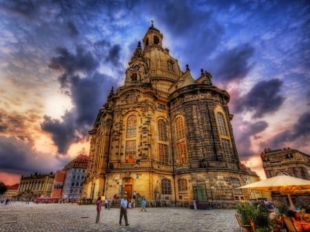 church in dresden town square hdr - clouds, square, hdr, city, church